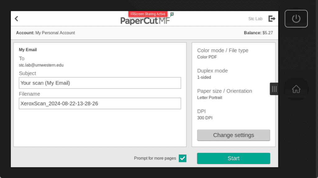 Screenshot of the email configuration screen in the PaperCut app.